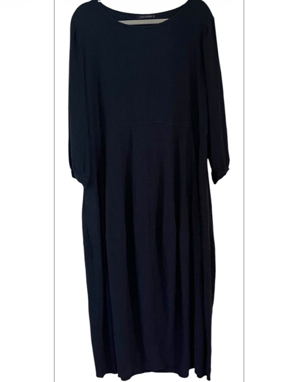 Cut loose 3/4 sleeve checked Maxi  dress with pockets
